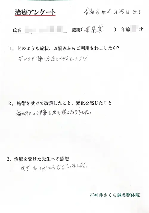治療アンケート-建築業-ギックリ腰