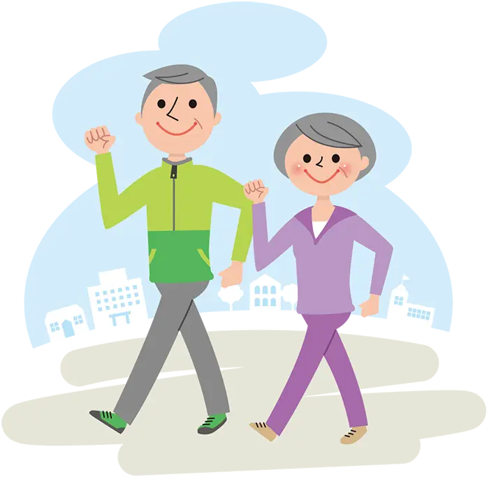 肘を鋭角に曲げ、腕をしっかり振って歩く人のイラスト